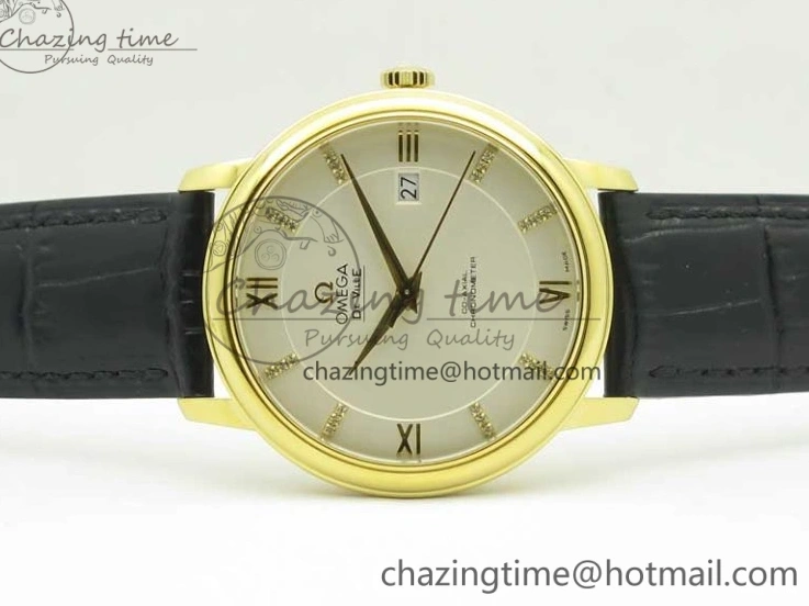 0419 De Ville YG MKF 1:1 Best Edition Silver Dial Diamonds Markers on Black Leather Strap MIYOTA 9015 V Flexible 8046